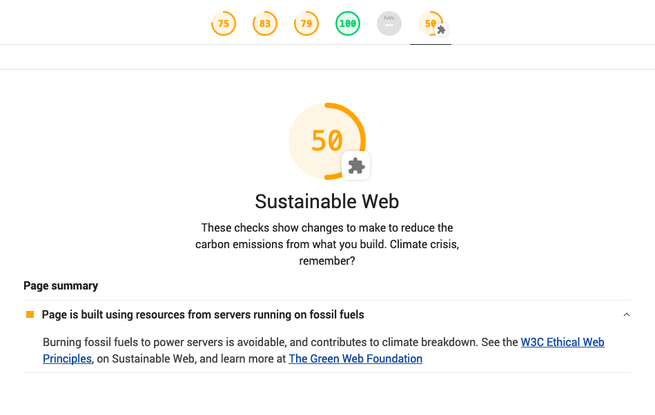 Greenhouse- showing a report outlining how many domains are green on a page