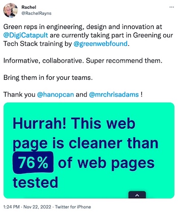Green reps in engineering, design and innovation at @DigiCatapult are currently taking part in Greening our Tech Stack training by @greenwebfound . Informative, collaborative. Super recommend them. Bring them in for your teams. Thank you @hanopcan and @mrchrisadams!