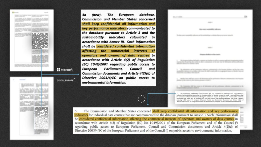 A screenshot of content from Digital Europe and Microsoft that has been copied and pasted into European commission draft law