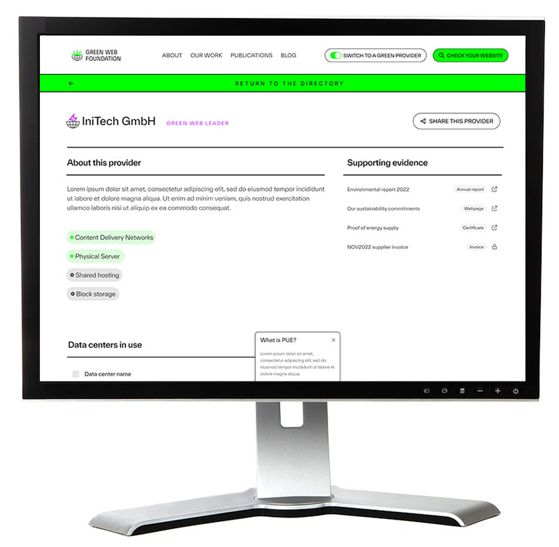 The Green Web Directory verified provider profile page